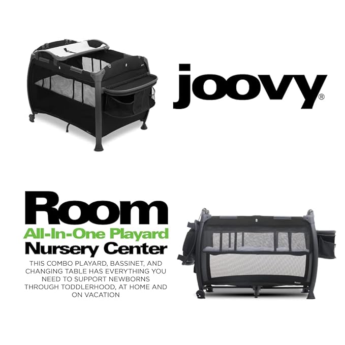 Joovy Room-Playard, Nursery Center, Bassinet, Changing-Table, Black-BubblyBeeBaby