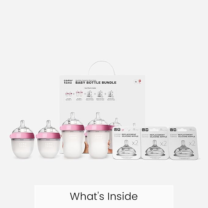 Comotomo Baby Bottle Bundle, Pink, (7 Piece Set)-BubblyBeeBaby