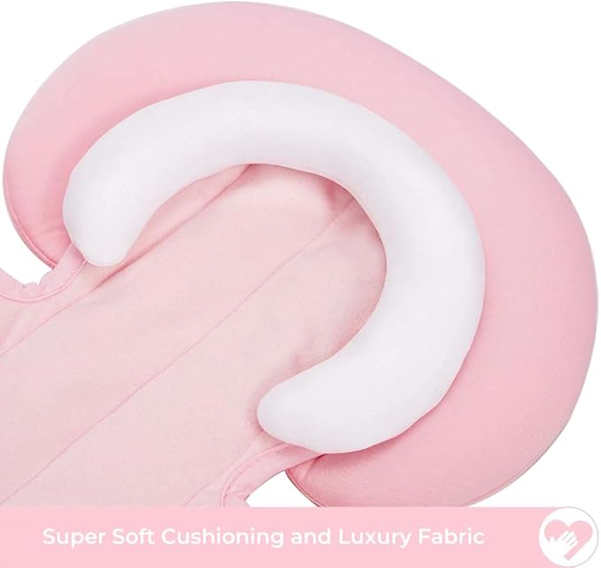 COOLBEBE New 2-in-1 Babybody Supports for Baby Newborn Infants - Extra Soft Stroller Cushion Pads Car Seat Insert, Perfect for Carseats, Strollers, Swings, Pink-BubblyBeeBaby