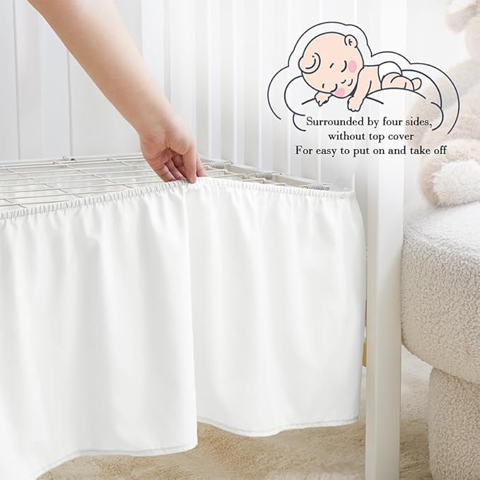 Horbaunal 2 Pack Crib Skirt & Crib Bed Sheet Set, White Crib Bed Skirt 28" x 52" with 14" Drop Dust Ruffle, Soft Microfiber Toddler Bedskirt Nursery Bedding Skirt for Baby Girls and Boys-BubblyBeeBaby
