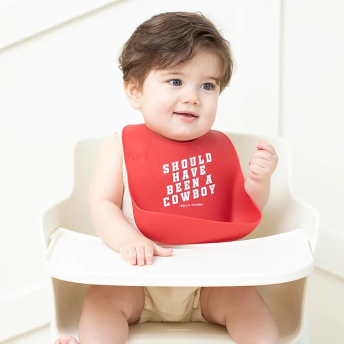 Baby Bib for Eating by Bella Tunno, Waterproof Silicone Bib with Large Food Catcher, Adjustable Fit for Babies 4-12 months & Toddlers 1-3 Years, Boys & Girls, Should Have Been A Cowboy-BubblyBeeBaby
