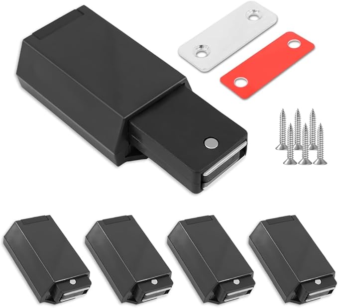 Heavy Duty Push to Open Door Latch, 5 Pack Black Magnetic Push Latches, Hidden Push Touch Latch Hardware for Push to Open Cabinet, Magnetic Door Catch for Cabinet Drawer Wardrobe Kitchen Door-BubblyBeeBaby