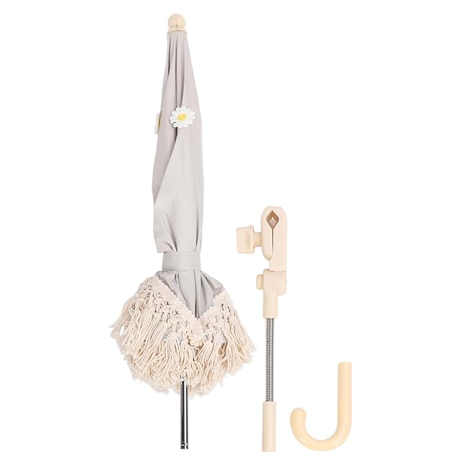 Baby Outdoor Parasols, Baby Stroller Parasol Umbrella with Adjustable Clamp, Toddler Parasol for Trolley Wheelchair Beach Chair, Outdoor Activities (Beige with-BubblyBeeBaby