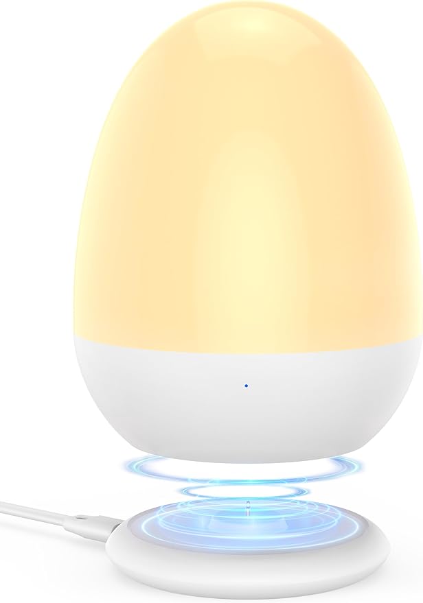 JolyWell Baby Night Light for Kid, Portable Egg Nightlight with Stable Charging Pad, Touch Nursery Night Lamp for Breastfeeding, Toddler Night Light for Bedroom, Timer Setting, ABS+PC, White-2-BubblyBeeBaby
