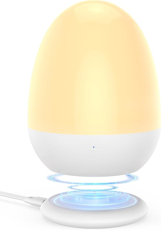 JolyWell Baby Night Light for Kid, Portable Egg Nightlight with Stable Charging Pad, Touch Nursery Night Lamp for Breastfeeding, Toddler Night Light for Bedroom, Timer Setting, ABS+PC, White-2-BubblyBeeBaby
