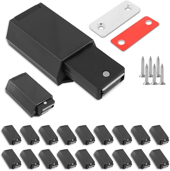 Heavy Duty Push to Open Door Latch,20 Pack Black Magnetic Push Latches, Hidden Push Touch Latch Hardware for Push to Open Cabinet,Magnetic Door Catch for Cabinet Drawer Wardrobe Kitchen Door-BubblyBeeBaby