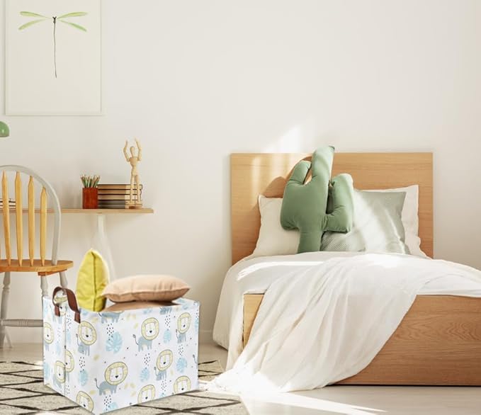 HIYAGON Baby Storage Baskets kids Toy Basket for Boy and Girls Gift Basket Empty Cute Storage Bin Organizer Box Rectangular Animal Room Decor for Books(Lion)-BubblyBeeBaby