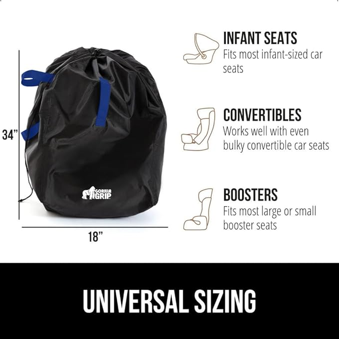 GORILLA GRIP Car Seat Travel Bag for Airplane Gate Check, Easy Carry Padded Backpack Bags Cover Carseats, Infant Baby Carriers and Toddler Booster Seats for Airport, Child Air Travels Essential, Blue-BubblyBeeBaby