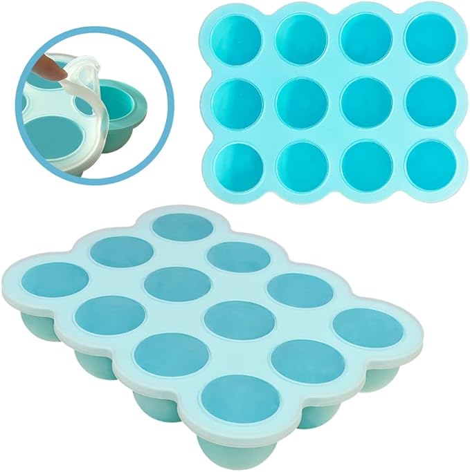 12x1.5oz Baby Food Freezer Tray with Clip Lid Light Green | Food Grade Silicone Storage Containers for Purees & Vegetables-BubblyBeeBaby