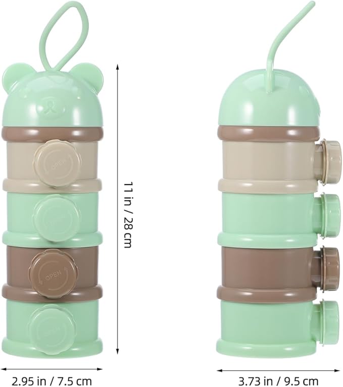 IMIKEYA Stackable Formula Dispenser - 4-Layer Milk Powder Container for Travel Light Green-BubblyBeeBaby