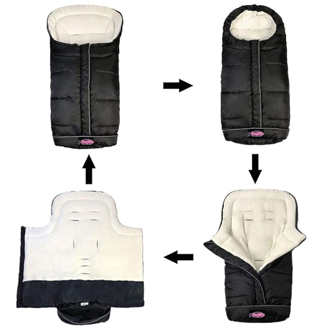 Weather Proof Oudtoor Walking Universal Stroller Bunting Bag with Reflective Strips,Multi-Zippers,Central and Feet Area Opens,Easy for Baby in&Out&Temperature Regulation Footmuff for Stroller,Black-BubblyBeeBaby