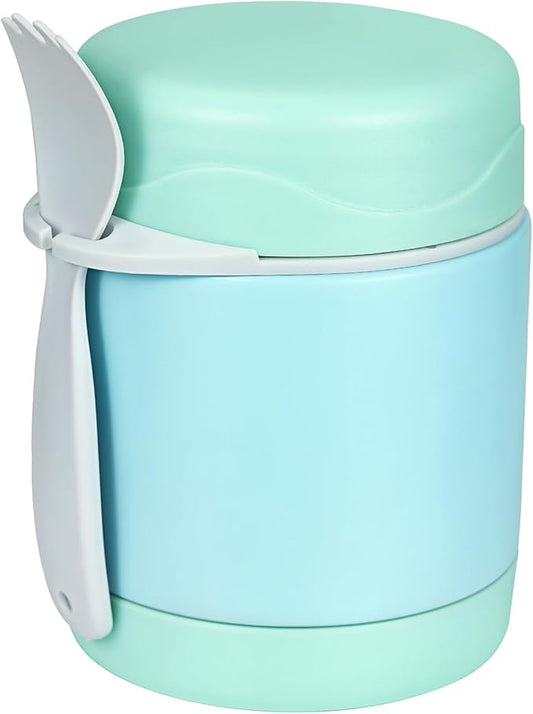 10oz Soup Thermo for Hot Food Kids,Lunch Thermo Kids Food Jar with Spoon Hot Insulated Food Containers,Leak Proof Stainless Steel Wide Mouth Lunch Food Thermo Jar for School(Mint-Green)-BubblyBeeBaby