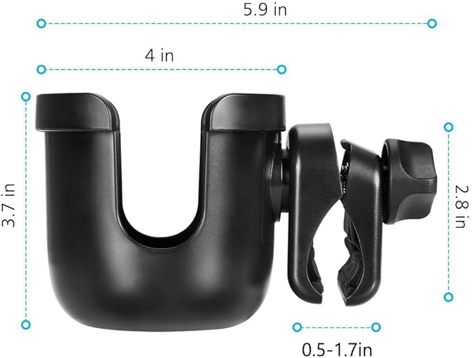 Accmor Stroller Cup Holder, Universal Cup Holder, Bike Cup Holder, 360° Rotatable Large Caliber Drinks Holder for Stroller, Bike, Wheelchair, Walker, Black-BubblyBeeBaby