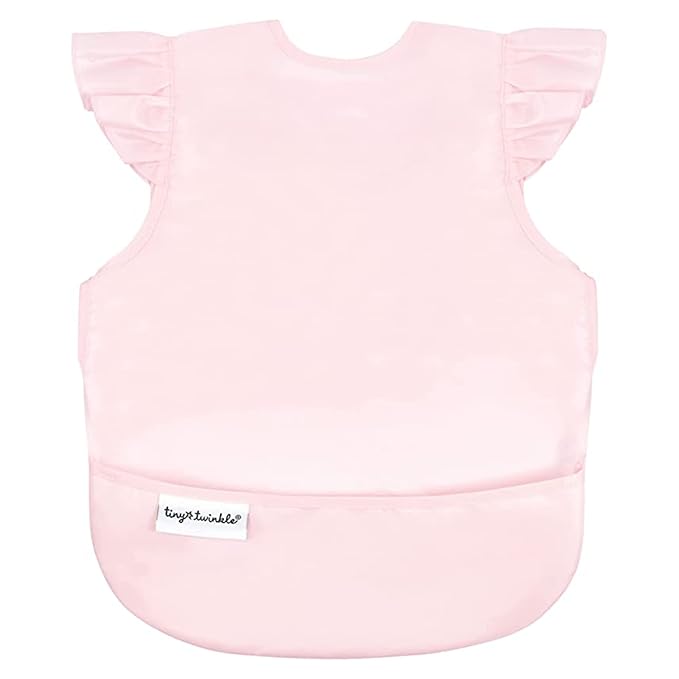 Tiny Twinkle Mess Proof Baby Bib - Waterproof & Lightweight Baby-Led Weaning Apron | 100% Recycled Polyester, Easy Clean & Machine Washable (Rose, Small 6-24 Months)-BubblyBeeBaby