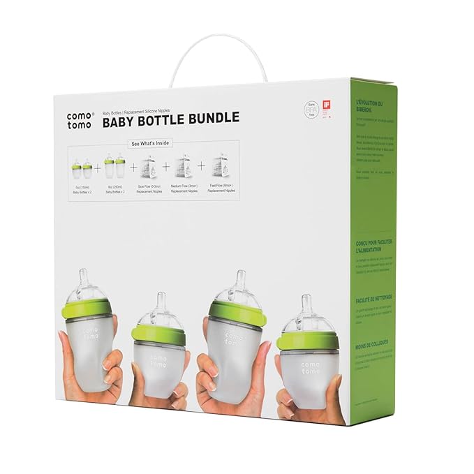 Comotomo Baby Bottle Bundle, Green, (7 Piece Set)-BubblyBeeBaby