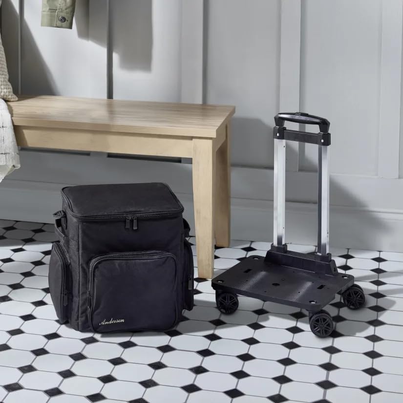 Wine Enthusiast 6 Bottle Insulated Wine Bag with Rolling Cart - Waterproof Oxford Cloth Wine Travel Tote with Shoulder Strap, USB Port, Pockets - Folding Trolley for Wine Transport - Fridge Bag