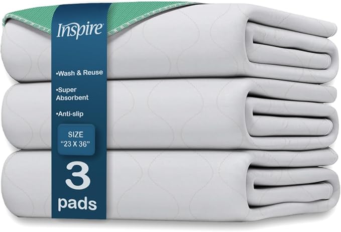 Inspire Washable and Reusable Incontinence Chair or Bed Pads | 3 Pack Waterproof Mattress Pad Chucks Pads | Reusable Bed Pads Washable Waterproof Chux Pads | Pee Pads for Adults Use As Pet Pad-BubblyBeeBaby