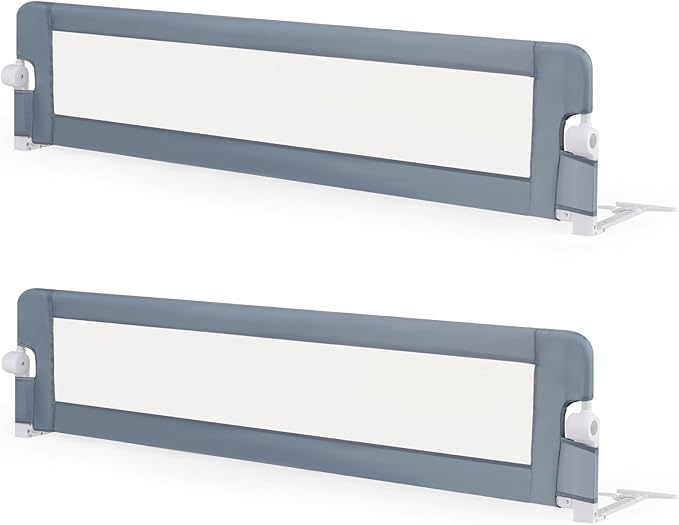 HONEY JOY Bed Rail for Toddlers, Extra Long, Foldable Portable Swing Down Safety Bed Guard Rail, Toddler Bed Rails for Crib, King Queen Full Twin Size Bed Mattress (Light Gray, 2 Pack, 71 Inch)-BubblyBeeBaby
