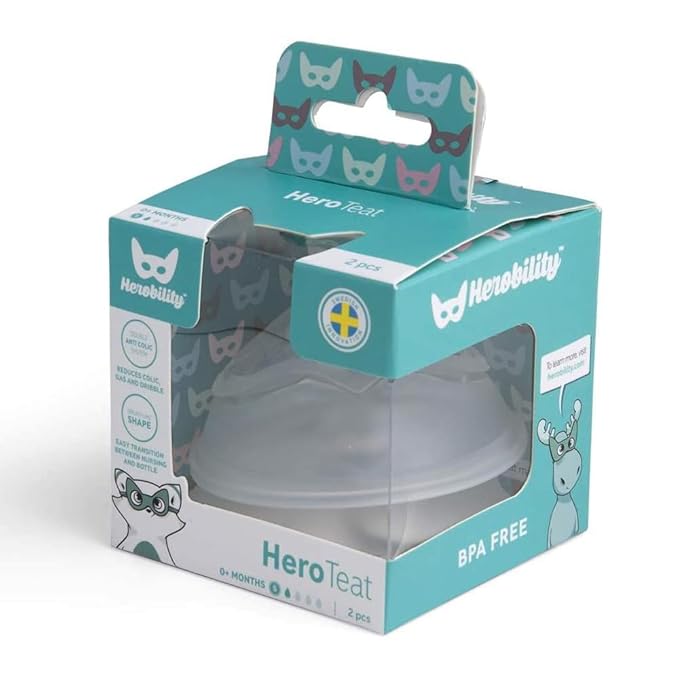 Herobility Double Anti-Colic Silicone Nipples, Baby Bottle Teats, Breast Like Shaped Nipples - Fits Herobility's & Eco Baby Bottles | Pack of 2 (X-Small Size)-BubblyBeeBaby
