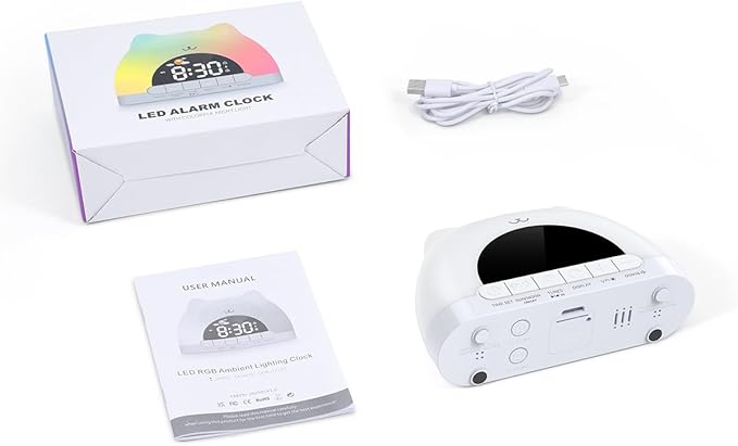 Kids Alarm Clock, OK to Wake Clock for Kids, Cat Clock with 11 Colors Night Light, 10 Soothing Sounds, Child Lock, Dual Alarms, Sleep Training, Birthday Gift for Boy Girls Children-BubblyBeeBaby