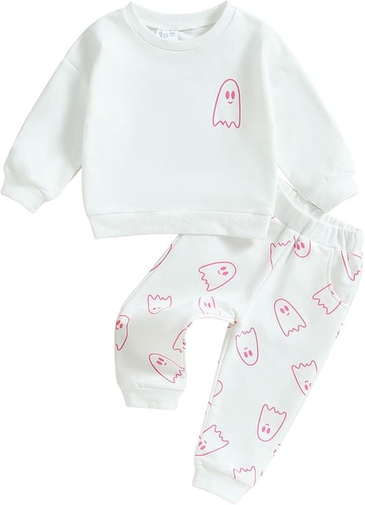 0-4T Toddler Boy Girl Halloween Outfit Fall Clothes Ghost Long Sleeve Sweatshirt Top Pants Baby Halloween Clothes-BubblyBeeBaby