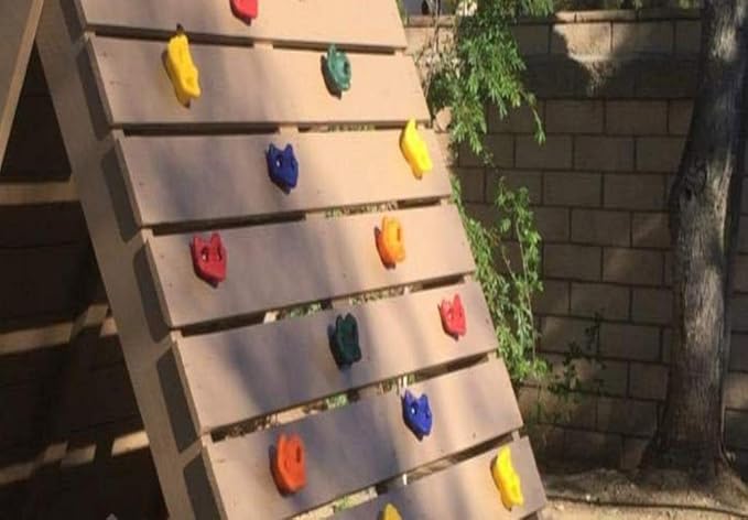 25 Pcs Colourful Pig Nose Shape Rock Climbing Holds with Blue & Green Auxiliary Handles, Indoor Outdoor Playground Wooden Play Set Build Exercise Toy Accessory - Mounting Hardware Kit Included-BubblyBeeBaby