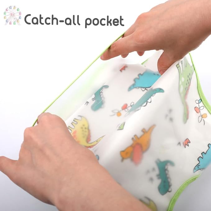Baby bibs Waterproof Toddler bib - Feeding bib with Pocket for Infant Boy Girl Washable 6-36M-BubblyBeeBaby