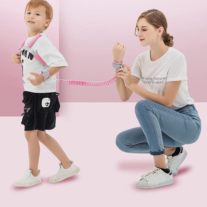 2 in 1 Toddler Leash Anti Lost Wrist Link Pink Safety Harness with Lock for Kids, Baby Leash Anti Lost Wrist Link Safety Wrist Link for Toddlers(Pink 8.2 Ft) …-BubblyBeeBaby