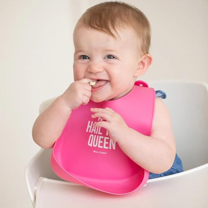 Baby Bib for Eating by Bella Tunno, Waterproof Silicone Bib with Large Food Catcher, Adjustable Fit for Babies 4-12 months & Toddlers 1-3 Years, Boys & Girls, All Hail The Queen-BubblyBeeBaby