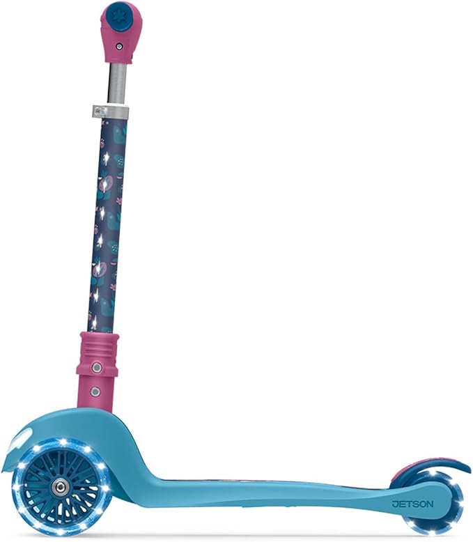 Jetson Character Kids Kick Scooter, LED Lights on Stem & Light-Up Wheels, Lightweight Frame, Height-Adjustable Handlebar, Lean-to-Steer System, Easy-Fold Mechanism-BubblyBeeBaby