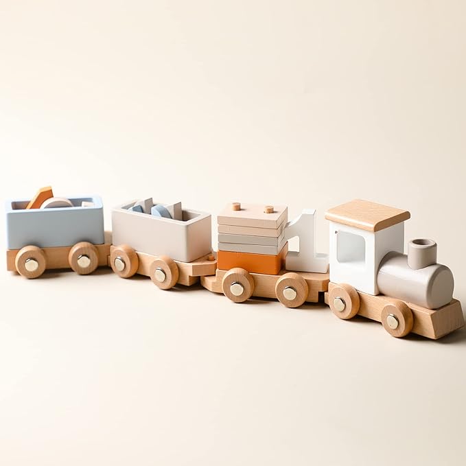 ibwaae Wooden Train Set for Baby Toys with Numbers and Blocks Train Toy 12 PCS for Toddler Boys and Girls 1 2 3 4 5 Birthday Toys-BubblyBeeBaby
