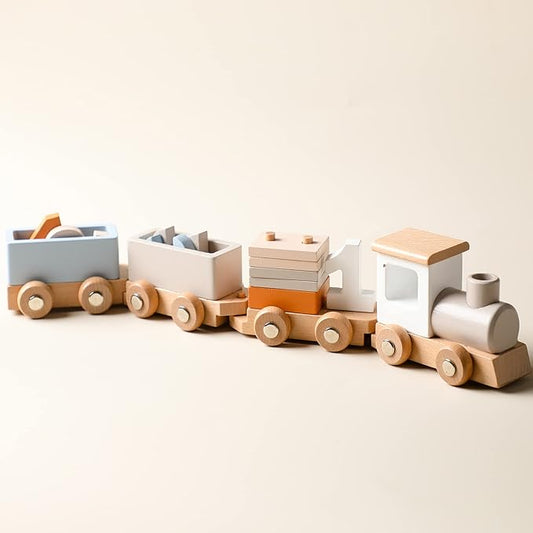 ibwaae Wooden Train Set for Baby Toys with Numbers and Blocks Train Toy 12 PCS for Toddler Boys and Girls 1 2 3 4 5 Birthday Toys-BubblyBeeBaby