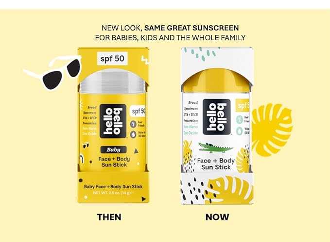 Hello Bello Mineral SPF 50 Face & Body Sunscreen Stick, Water Resistant and Reef Friendly Roll On Sun Protection, 1oz-BubblyBeeBaby