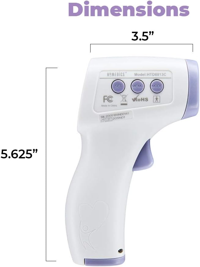 HoMedics Non-Contact Infrared Forehead Thermometer, Clinically Proven Fast Accurate Results, High-Fever Alert with 4-in-1 Readings-BubblyBeeBaby