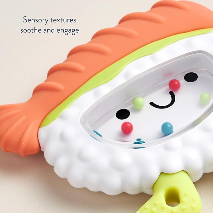 Itzy Ritzy Silicone Rattle Teether– BPA-Free Silicone Teether with Rattle for Babies & Toddlers – Features a Gentle Rattle Sound, Colorful Beads & Multiple Textures (Sushi)-BubblyBeeBaby