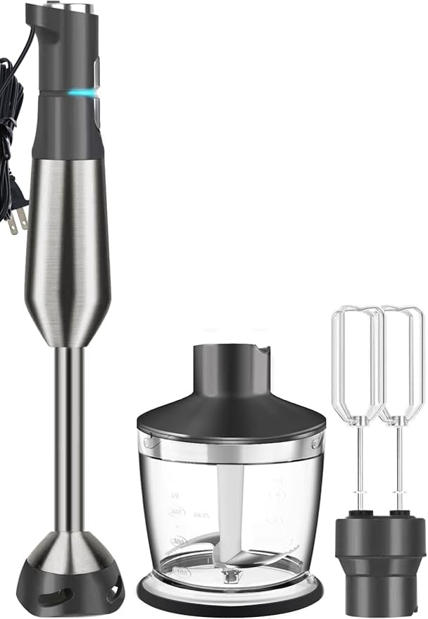 Immersion Blender RPM 16000±10% Scratch Resistant Hand Blender,15 Speed and Turbo Mode Hand Mixer, 3-in-1 Heavy Duty Copper Motor Stainless Steel Smart Stick with Egg Beaters and Chopper-BubblyBeeBaby