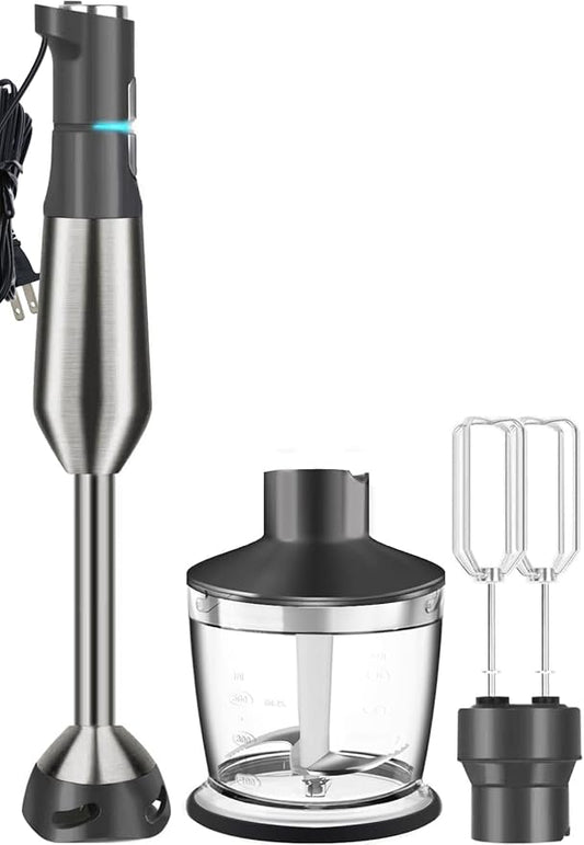 Immersion Blender RPM 16000±10% Scratch Resistant Hand Blender,15 Speed and Turbo Mode Hand Mixer, 3-in-1 Heavy Duty Copper Motor Stainless Steel Smart Stick with Egg Beaters and Chopper-BubblyBeeBaby