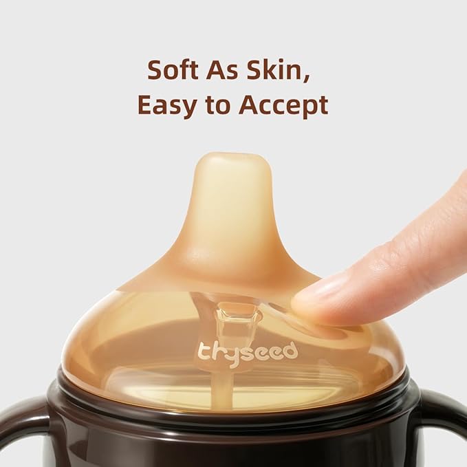 Thyseed Infant Spill Proof Weighted Straw Sippy Cups with Handles and Lids Breastfed Baby First Soft Spout Top Training Water Cup Toddler Boy Girl No Leak Transitioning Bedtime Milk Bottles 6 Months+-BubblyBeeBaby