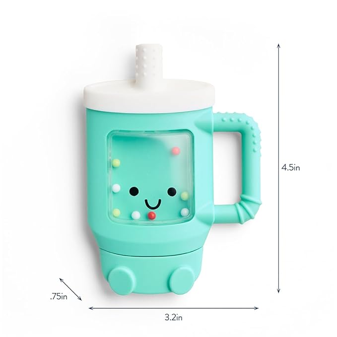 Itzy Ritzy Silicone Rattle Teether– BPA-Free Silicone Teether with Rattle for Babies & Toddlers – Features a Gentle Rattle Sound, Colorful Beads & Multiple Textures (Travel Cup)-BubblyBeeBaby