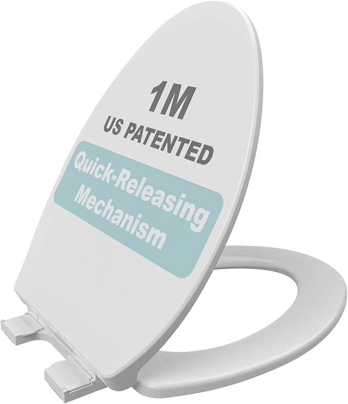 1M Soft Close Toilet Seat Elongated, Patented Quick Releasing for Easy Cleaning, Anti-Wiggling Design, Easy Installation-BubblyBeeBaby