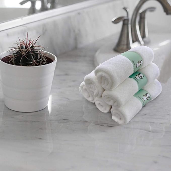 HIPHOP PANDA Baby Washcloths, Rayon Made from Bamboo - 2 Layer Ultra Soft Absorbent Newborn Bath Face Towel - Reusable Baby Wipes for Delicate Skin - White, 6 Pack-BubblyBeeBaby