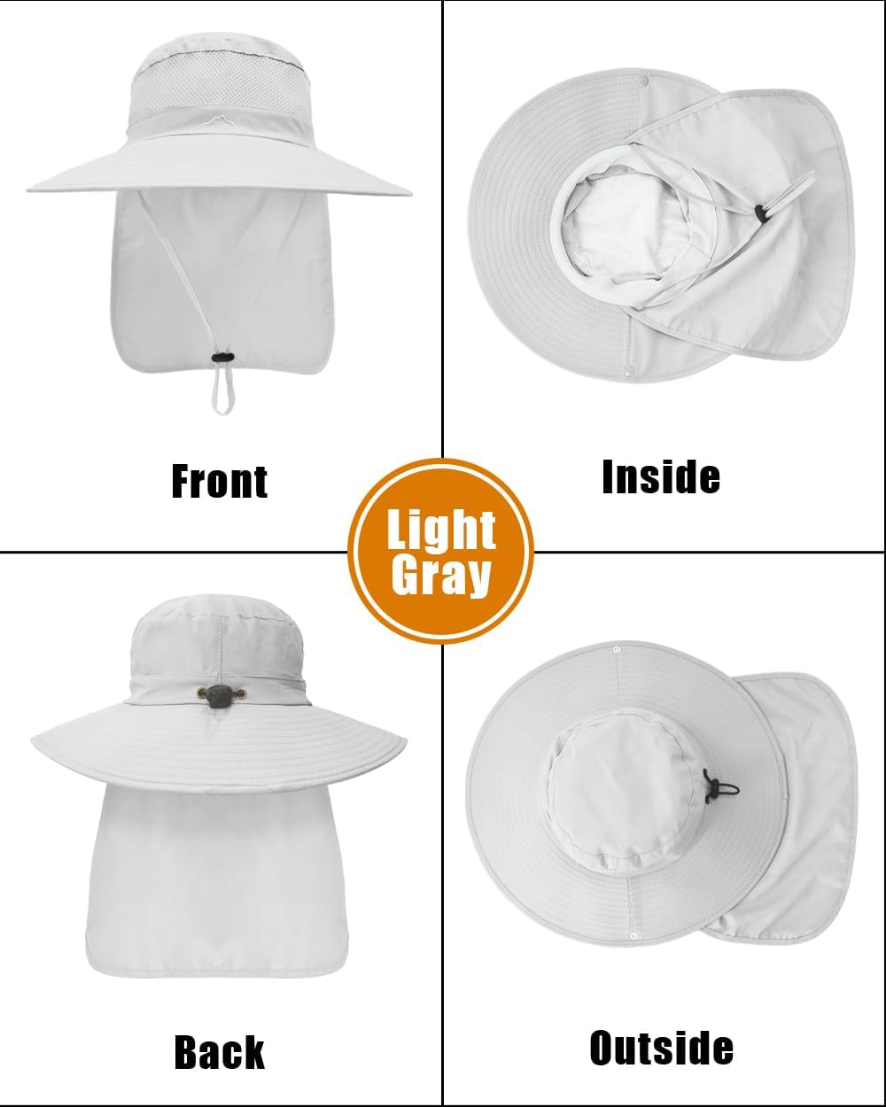 Outdoor Sun Hats with Stowable Neck Flap for Men Women UPF 50+ Mesh Summer Bucket Hat Wide Brim for Fishing Safari Hiking