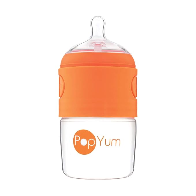 PopYum 5 oz Orange Anti-Colic Formula Making/Mixing/Dispenser Baby Bottle with #1 Slow Flow Nipple, 150 ml, BPA-Free, Natural Latch-BubblyBeeBaby