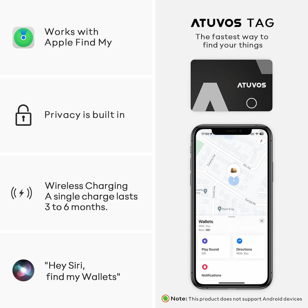 [2025 Apple MFi Certified] ATUVOS Rechargeable Wallet Tracker Card, Ultra Slim 1.6mm Wallet Card Tracker Tag Works with Apple Find My (iOS Only), Item Locator for Luggage Tags, IP67 Waterproof, 2 Pack