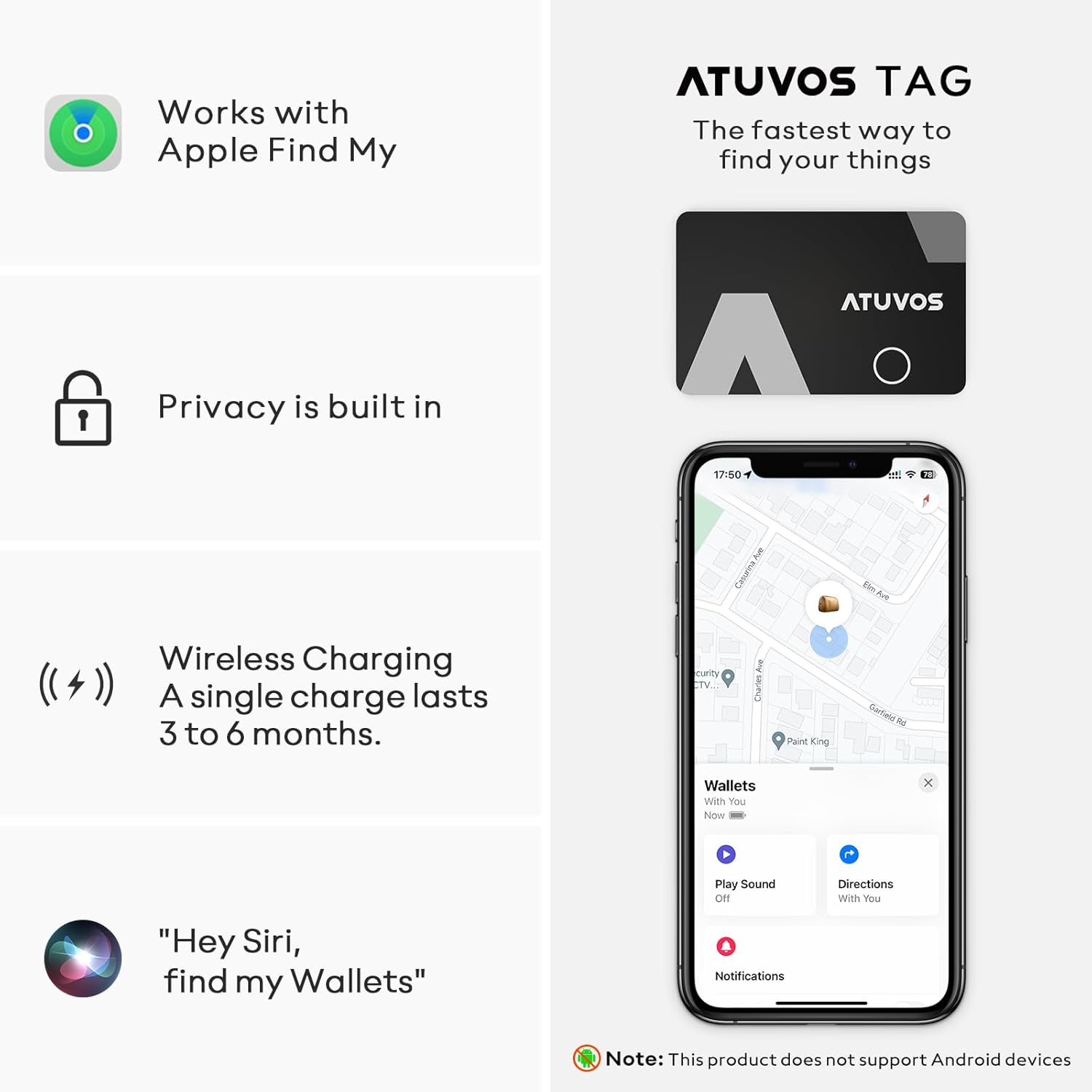 [2025 Apple MFi Certified] ATUVOS Rechargeable Wallet Tracker Card, Ultra Slim 1.6mm Wallet Card Tracker Tag Works with Apple Find My (iOS Only), Item Locator for Luggage Tags, IP67 Waterproof, 2 Pack