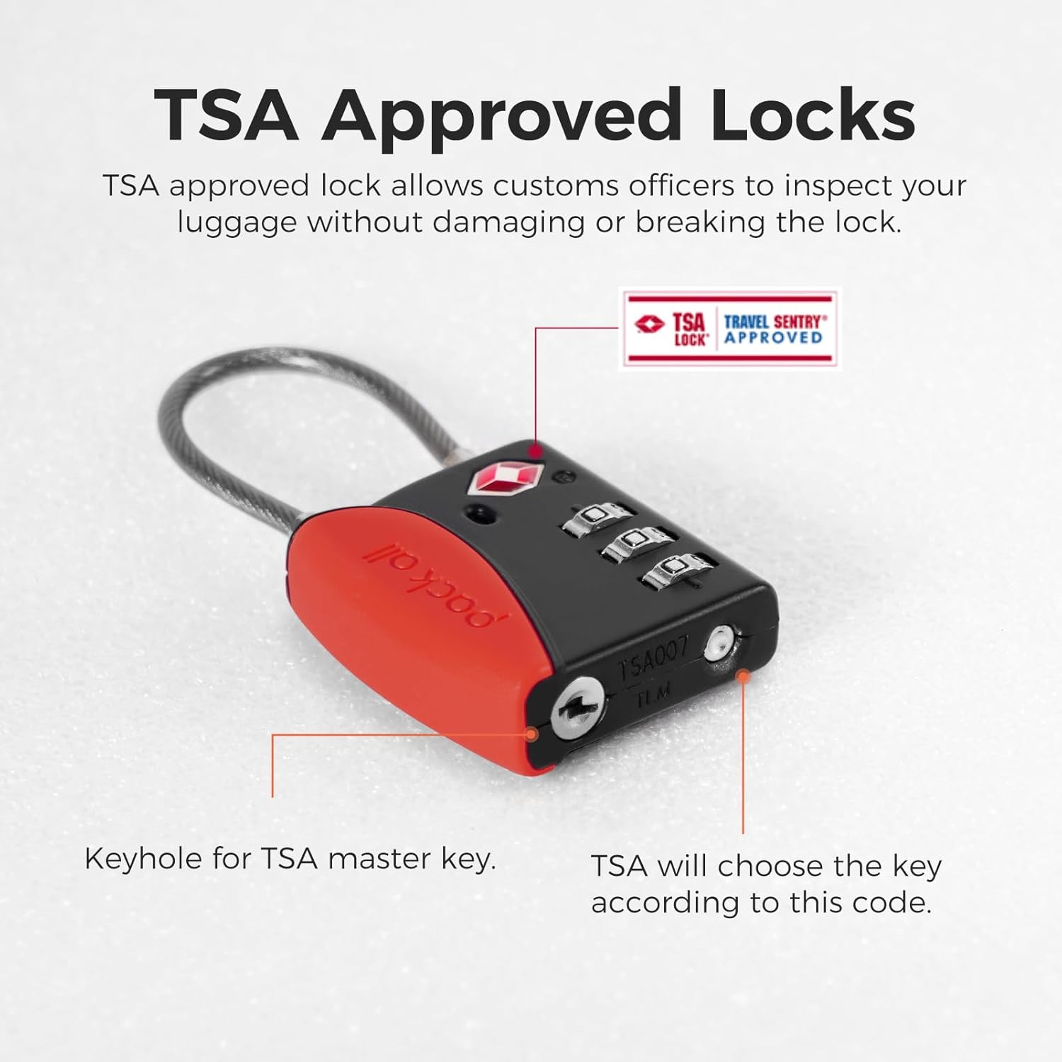 pack all TSA Approved Cable Luggage Locks, 3 Digit Combination Padlocks, Travel Lock for Suitcases & Bag, Alloy Body, Travel Accessories (4 Pack)（Red）