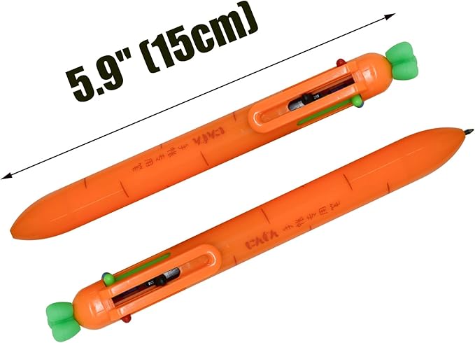 10 pieces Carrot-Shaped 6-Color Retractable Ballpoint Pens, Cute Vegetable Design Multicolor Writing Pens for School, Office, Note-Taking, Journaling (Assorted Colors)-BubblyBeeBaby