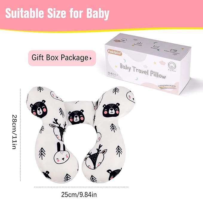 KAKIBLIN Baby Travel Pillow, Pillow for Head and Neck, Upgraded Baby Neck Support Pillow for Car Seat,Pushchair,Travel (Bear)-BubblyBeeBaby