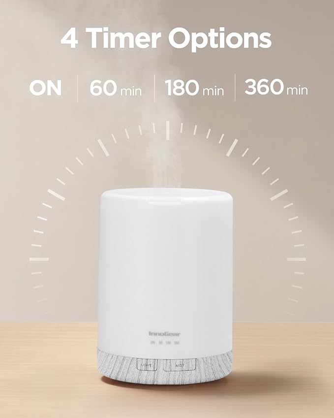 InnoGear 300ML Essential Oil Diffuser, Premium 5-in-1 Ultrasonic Aromatherapy Diffusers Scent Humidifier Aroma Diffuser Vaporizer Auto-Off Timer for Room Office Home, White, Medium-BubblyBeeBaby