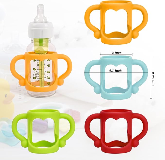 HUAKENER Silicone Baby Bottle Handles (4 Pack) - Easy Grip Holder for Dr. Brown Narrow Bottles - BPA Free-BubblyBeeBaby